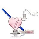 Mini Bong Smoking Bong Pipe Pink Heart Glass Bong Oil Burner Water Bong Portable Water Pipe Glass Oil Pipe Bubbler Bong Small Oil Rigs for Smoking Bongs Glass Pipe Accessories 10mm Send Hose