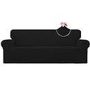 Easy-Going Stretch Sofa Slipcover 1-Piece Sofa Cover Furniture Protector Couch Soft with Elastic Bottom for Kids, Polyester Spandex Jacquard Fabric Small Checks (Sofa, Black)