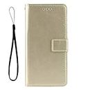 Zl One PU Leather Protection Card Slots Wallet Case Flip Cover Compatible with/Replacement for FUJITSU らくらくスマートフォン me F-01L / Easy Phone/Raku Raku/F-42A Gold