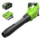 Greenworks 40V (130 MPH / 550 CFM / 75+ Compatible Tools) Cordless Brushless Axial Leaf Blower, 4.0Ah Battery and Charger Included