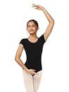 IKAANYA Girls Short Sleeves Cotton Leotard or Bodysuit - Ideal for Ballet, Dance, Gymnastics, Performance (Age 3-15 years) (Black, 10-11 Years)