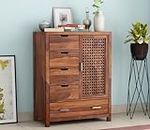 PS DECOR Solid Sheesham Wood 5 Drawer Chest of Drawers with 2 Shelf Storage and Spacious Dresser for Hall Home Office Furniture, Kitchen Cabinet (Honey Finish)