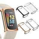4 PACK Screen Protector Compatible with Fitbit Charge 5 (NOT for Charge 4/3), TPU All-Around Protective Case Cover Rugged Bumper Shell Accessories for Charge 5 Smartwatch, Black/Silver/Rose Gold/Clear