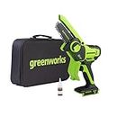 Greenworks 24V Mini Tronçonneuse 10cm Tronçonneuse à batterie sans fil alimentée par batterie et chargeur, vitesse de chaîne de 7,8 m/s, pour branches d'arbres, cour et usage domestique.