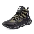 Bacca Bucci® Dominator Mid-Top Street Fashion Chunky Sneakers for Men with 360 Degree Cushioning & Hyper Airsole Conduit -Black & Olive, Size UK8