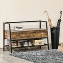 Shoe Bench with Storage Shelf and Hidden Compartments for Hallway