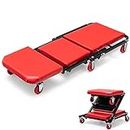 GiantexUK Folding Mechanics Car Creeper, 2-in-1 Workshop Crawler with Soft Cushion and Wheels, Professional Vehicle Repair Rolling Padded Seat for Garage, 150kg Load Capacity (Red, 37 Inch)