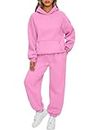 AUTOMET Womens 2 Piece Outfits Lounge Hoodie Sweatsuit Sets Oversized Sweatshirt Baggy Fall Fashion Sweatpants with Pockets, Pink, Small