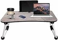 PRIVILON GLOBALL Foldable Wooden Laptop Bed Tray Table, Multifunction Lap Tablet Desk with Cup Holder, Perfect for Eating Breakfast, Reading Book, Working, Watching Movie On Bed (Marble Dark)