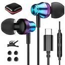 USB C Headphone, TITACUTE Wired Earbuds for Samsung Galaxy A53 A54 Z Flip Fold 5 S23 S22 S21 S20 in-Ear Noise Canceling Type C Earphone with Microphone for iPad 10 Pro Pixel 6 6a 7 7a OnePlus Rainbow