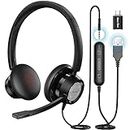 New bee USB Headset 270° Rotatable Microphone Computer Headset in-line Controls Call Center Stereo Wired PC Headset Ultra Comfort for Skype, Zoom, Laptop, Phone, PC, Tablet