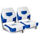 Costway Set of 2 Folding Low Back Fishing Boat Seat with Stainless Steel Screws-Blue