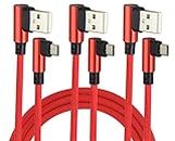 AAOTOKK (1m/3ft 90 Degree Micro USB Cable Right Angle USB 2.0 A Male to Micro Male Fast Sync & Charging Cable for Android, Samsung, LG,Huawei, Smartphones & More(Red/3-Pack)