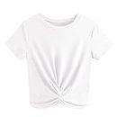 JINKESI Women's Summer Causal Short Sleeve Blouse Round Neck Crop Tops Twist Front Tee T-Shirt White-Large