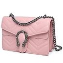 Myhozee Crossbody Bags for Women - Snake Printed Clutch Purses Leather Chain Shoulder Bags Evening Handbags, Pink, Crossbody Bag
