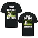 Personalised Any Photo, Any Text Mens Kids T Shirt Create Your Own Customize Your T Shirt Black - Front/Back Small (S)