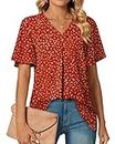 Anyally Women's Summer Dressy Chiffon Blouses Plus Size V Neck Ruffle Short Sleeve Tunic Tops for Leggings Casual T-Shirts, 2XL Polka Dots Red