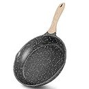 JEETEE 8 inch Nonstick Frying Pan Granite Stone Coating Cookware, Nonstick Omelette Skillet with Soft Touch Handle, All Stove Induction Compatible (Gray)