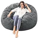 Bean Bag Chairs for Adults - 3' Memory Foam Furniture BeanBag Chair - Kids/Teens Sofa with Soft Micro Fiber Cover - Round Fluffy Couch for Living Room Bedroom College Dorm - 3 ft, Grey