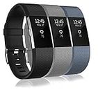 Bands Replacement Compatible for Fitbit Charge 2, Adjustable Wrist Accessories Sport Wristbands for Women&Men (Black-Cyan-Gray-D, Small)