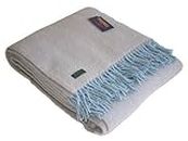 Fawn & Duck Egg Blue Herringbone Pure New Wool Throw / Blanket by Tweedmill Textiles by The Present Store
