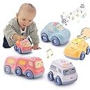 JACKEYLOVE Toddler Toys for 1 Year Old Boy Cars for Kids Pull Back Baby Toy Car, Frist Birthday Gift for 18 Months Boys Girls 4PCS with Light and Sound