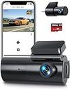 GKU 4K WiFi Dash Cam, Dual Front & Rear 2.5K+1080P, Hidden Car Camera with Night Vision, Free SD Included, Loop Recording, G-Sensor, WDR, Parking Monitor, Supports up to 128GB
