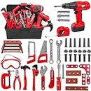 Hyrenee Tool Set for Kids 48 piezas Work Tools Toy Kid Construction Tool Box with Educational Pretend Imitation Game Gift for Children 3 4 5 6 7 8 Years Red