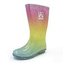 AMOJI Kid Glitter Rain Boots Girl Boy Rubber Boots Youth Children Outdoor Waterproof Boots HL2103 Rainbow Size 4 Big Kid