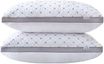 Gioia Casa Premium Bamboo Cooling Twin Pack Plush Down-Like Pillows - Medium to High Profile (2PCS) - with Free 2 Quilted Pillow Protectors (Improved Version)