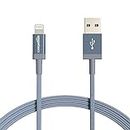 Amazon Basics Nylon USB-A to Lightning Cable Cord, MFi Certified Charger for Apple iPhone 14 13 12 11 X Xs Pro, Pro Max, Plus, iPad, Dark Gray, 1.8m, 2-Pack