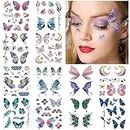 MAYCREATE® Butterfly Tattoo Sticker 12 Sheets Kit, Face Mehendi Temporary Tattoos for Women Girls, Aesthetic Glitter Fake Tattoo Stickers for Face Arm Body, Freckle Tattoo Art for Rave Party