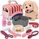 Tacobear Electronic Pets Toy Dog for Kids Plush Puppy Dog for Girls Boys Pet Carrier Grooming and Feeding Playset Interactive Dog Walking Barking Wagging Tail Educational Toys for Toddler Kids Gift