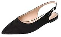 Feversole Womens Flat Pointed Toe Slingback Shoes， Ballerines avec Boucle et Sangle de Cheville Suède Pointue Talon Ouvert Design Élégant pour Femmes 36-40 EU