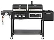 CosmoGrill Hybrid 4 Burner Barbecue DUO Dual Fuel 3+1 Gas Grill and Charcoal Smoker, Built-in Temperature Gauge for Home Garden Party Outdoor BBQ Cooking