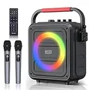 Karaoke Machine for Adults & Kids, Bluetooth Karaoke Speaker with Two Wireless Karaoke Microphones, PA System Speaker Supports TF Card/USB, AUX in, REC, Bass & Treble for Party/Meeting/Adults/Kids
