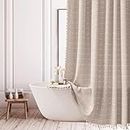 Farmhouse Brown Shower Curtain - Boho Modern Linen Fabric Shower Curtains for Bathroom, Chic Cute Cottagecore Thick Bathroom Curtain Set with Tassel - Bohemian Cloth Shower Curtain Extra Long 72x96
