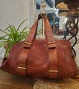 Vintage Authentic FOSSIL Tan REAL LEATHER  Tote Hobo Handbag Medium