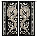 Celtic Wolf Blackout Curtains,Celtic Style Ethnic Symbol Window Drapes,Retro Viking Ancient Mythical Animal Blackout Curtains for Living Room Bedroom 42x45 Inch