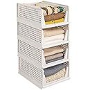 ZOINLIY 4-Pack Foldable Clothes Drawer Organizer White, Stackable Plastic Closet Organizer Basket, Closet Shelves Storage Bin Box for Bedroom, Kitchen, Office & Bathrooms, Pull Out Drawer Dividers