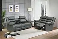 Roma Recliner Grey Bonded Leather 3 plus 2 seater sofa Suite set For Living Room Furniture - Cheap Sofas & Couches Huge Sale - (3+2 Seater)