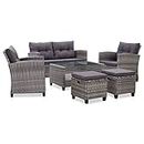 vidaXL 6 Piece Garden Sofa Set - Dark Grey Poly Rattan Outdoor Furniture with Cushions, Powder-Coated Steel Frame, Weather-Resistant, Removable and Washable Covers