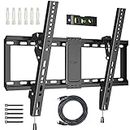 BONTEC TV Wall Bracket for Most 37-82 Inch LED LCD Plasma Flat Curved TVs, Tilt TV Wall Mount with Max. VESA 600x400mm, Up to 60kg, Bubble Level, 1.8m HDMI Cable and Cable Ties included