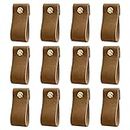 DOXILA 12PCS Leather Drawer Pulls, Door Knobs Handles for Furniture with Screws, Vintage Door Handles for Cabinet Cupboard Wardrobe Dresser, Anti Collision Static (Coffee)