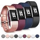 Tobfit 4 Pack Sport Bands Compatible with Fitbit Charge 2, Replacement Wristbands for Women Men, Small/Large (Small, Black/Rose Gold/Wine Red/Blue)