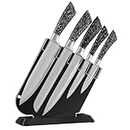 Sharp Kitchen Knife Set - 6 pcs Professional Durable Knives Sets with Acrylic Block - 5 Pieces Stainless Steel Blades Includes Chefs/Bread/Carving/Utility/Paring Knife,Black