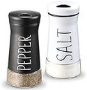 KITOME Salt and Pepper Shakers Set with Adjustable Pour Holes for Kitchen. (Black & White)