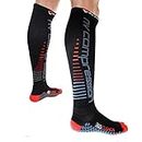 NV Compression 365 Cushion Socks – Black – Compression Sports Socks – for Running, Cycling, Triathlon, Gym (Bk/Red Stripes, SM)