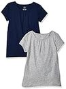Carter's girls 2-pack Tees Shirt, Navy/Grey, 6 US