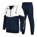 MANLUODANNI Men's Sweatsuits 2 Piece Outfit Casual Contrast Sports Jogging Tracksuits Set, 95 Navy-XL